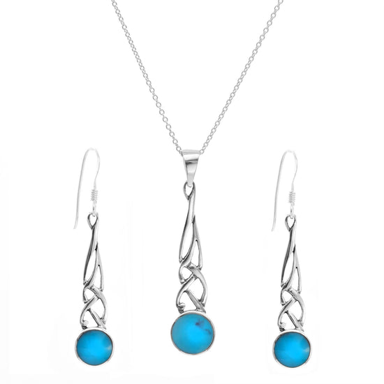 Sterling Silver Turquoise Long Drop Celtic Knot Jewellery Set