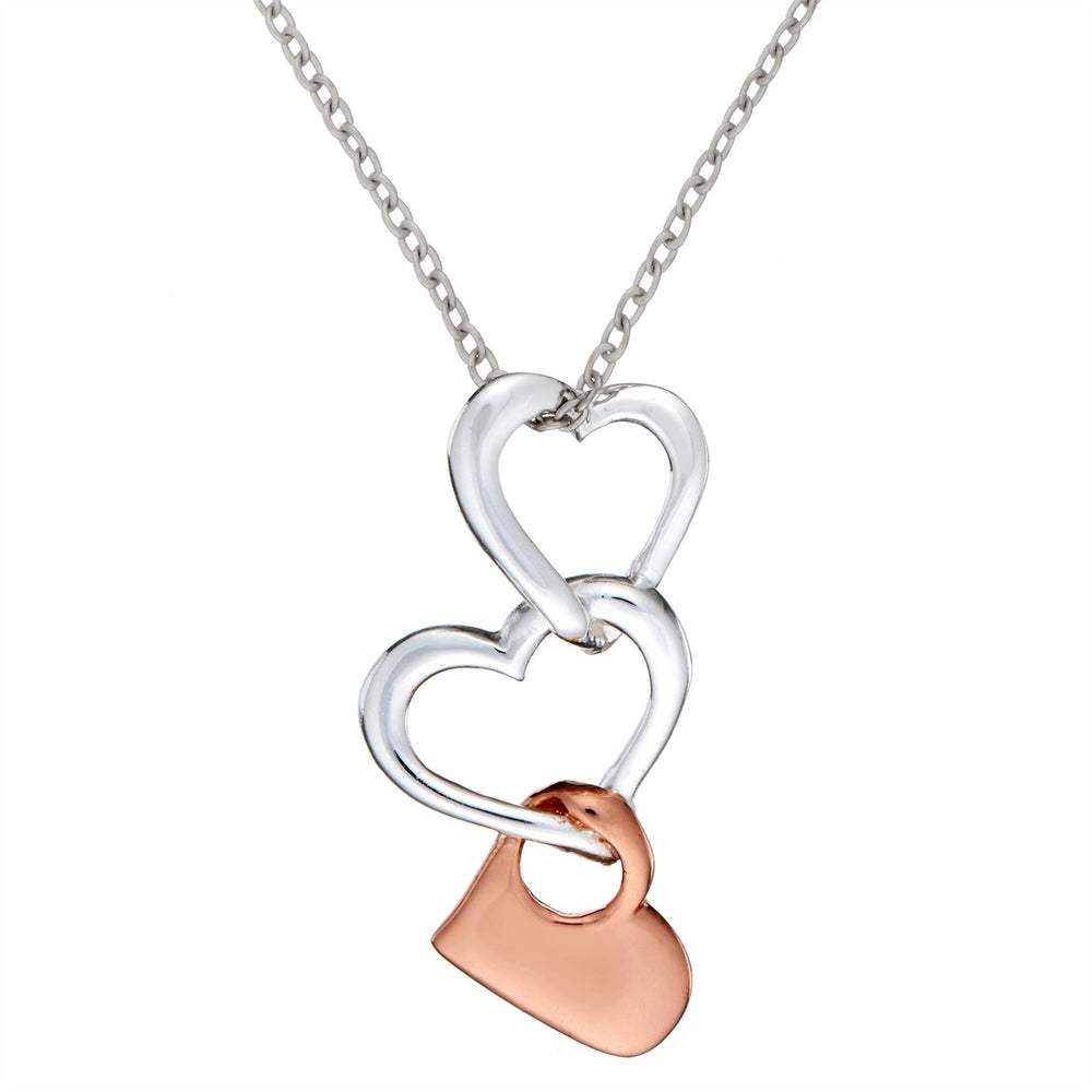 Rose Gold Plated Sterling Silver Interlocking Triple Heart Necklace