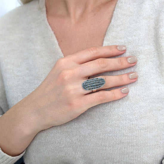 
                    
                      Sterling Silver Simulated Marcasite Oval Curved Ring - Silverly
                    
                  