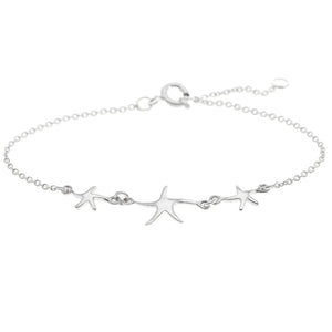 
                  
                    Sterling Silver Triple Starfish Star Charm Cable Chain Bracelet
                  
                