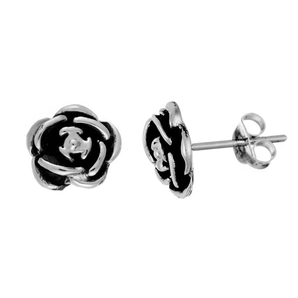 Sterling Silver Rose Flower Stud Earrings Small Studs for Ear Party