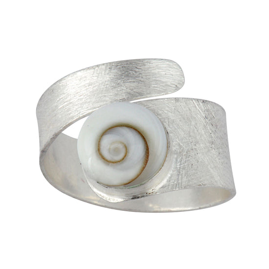 925 sterling silver Shiva Eye shell ring — wraparound band with satin finish