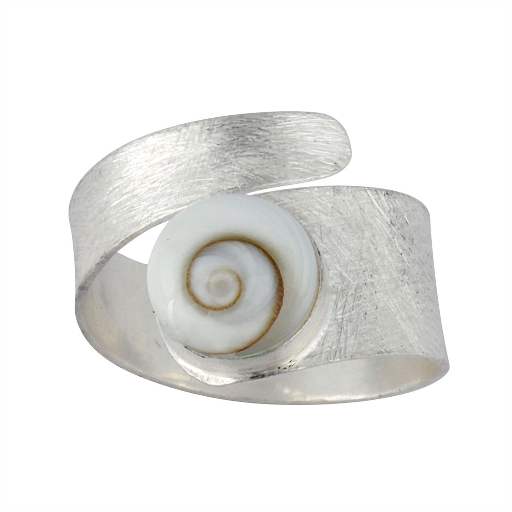 Sterling Silver Satin Finish Wide Shiva Eye Shell Adjustable Wrap Ring