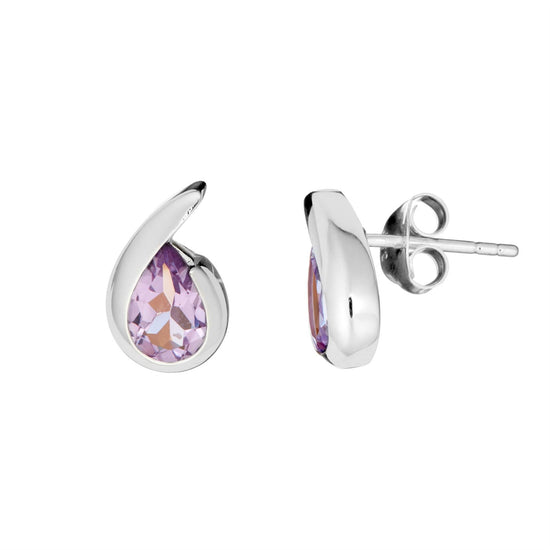 Sterling Silver Purple Amethyst Quotation Mark Teardrop Stud Earrings