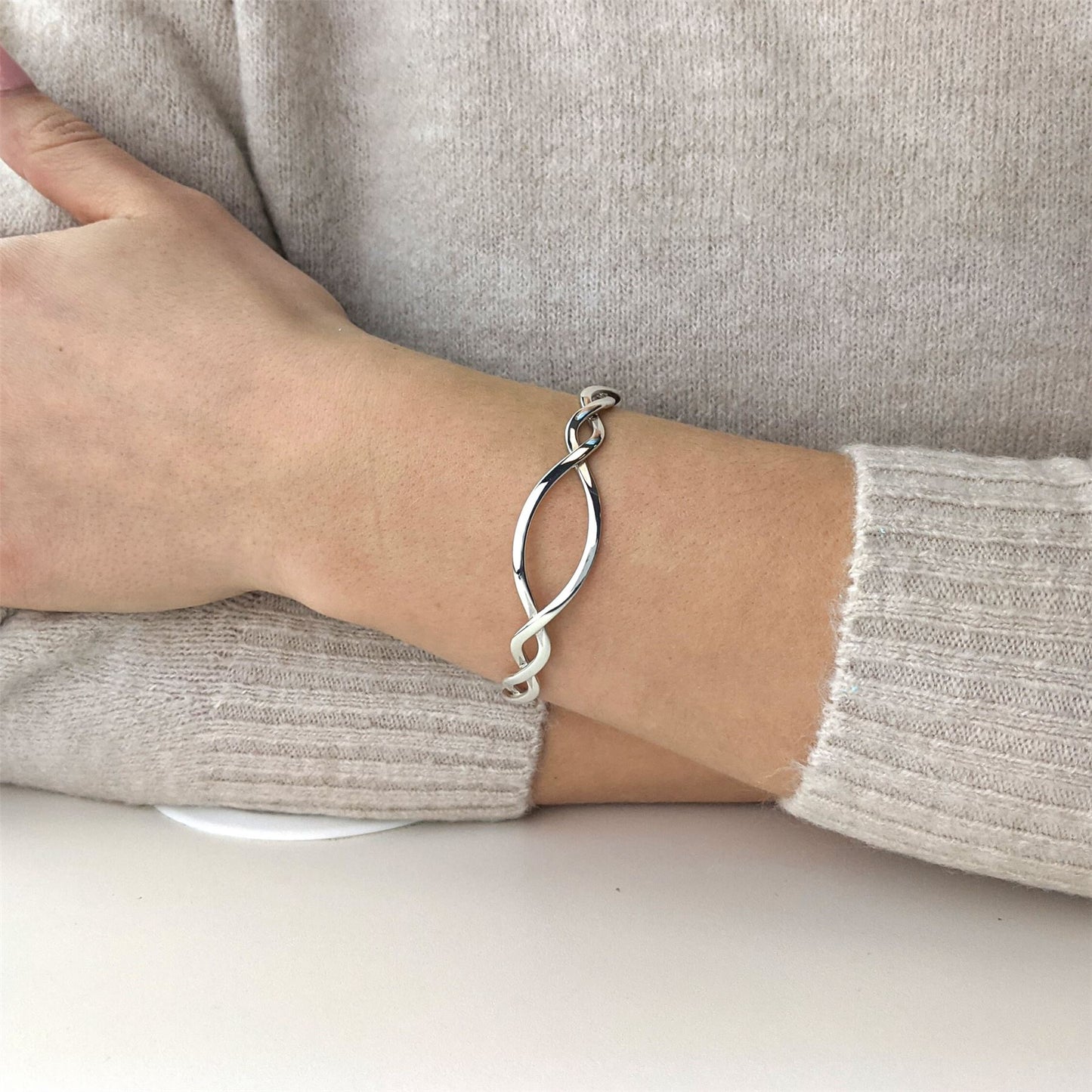 
                  
                    Sterling Silver Intertwined Braided Adjustable Bangle Classic Bracelet
                  
                