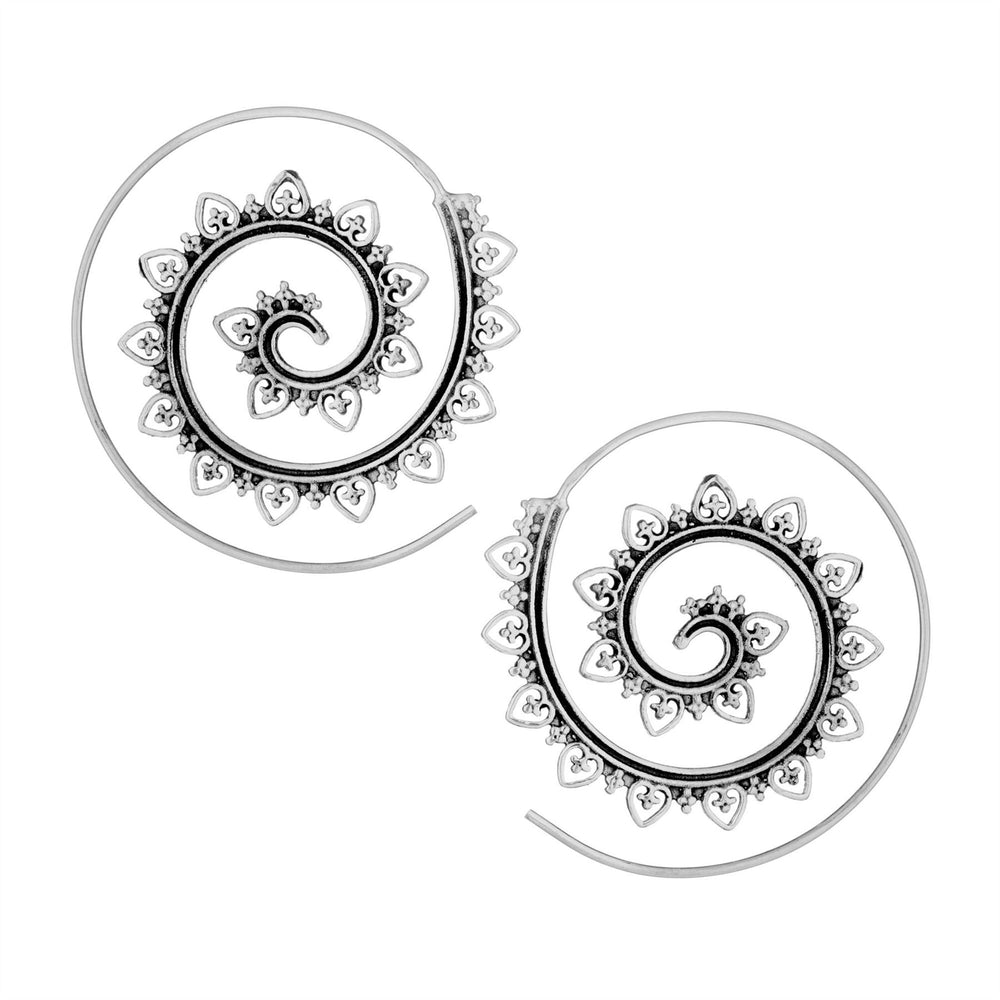 Sterling Silver Lotus Dotwork Mandala Spiral Wire Threader Earrings