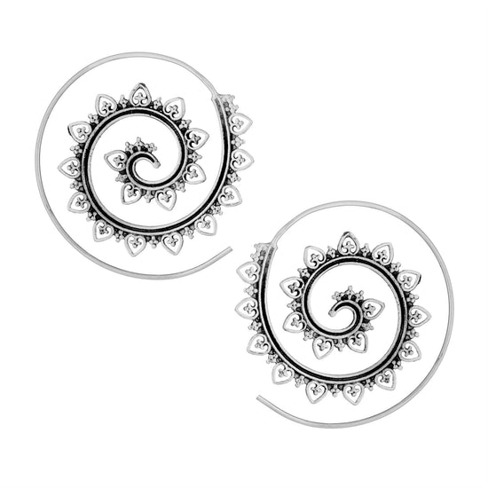 Sterling Silver Lotus Dotwork Mandala Spiral Wire Threader Earrings