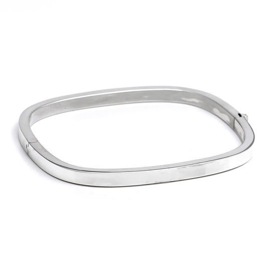 Sterling Silver 4 mm Classic Rectangular Square Tube Hinged Bangle