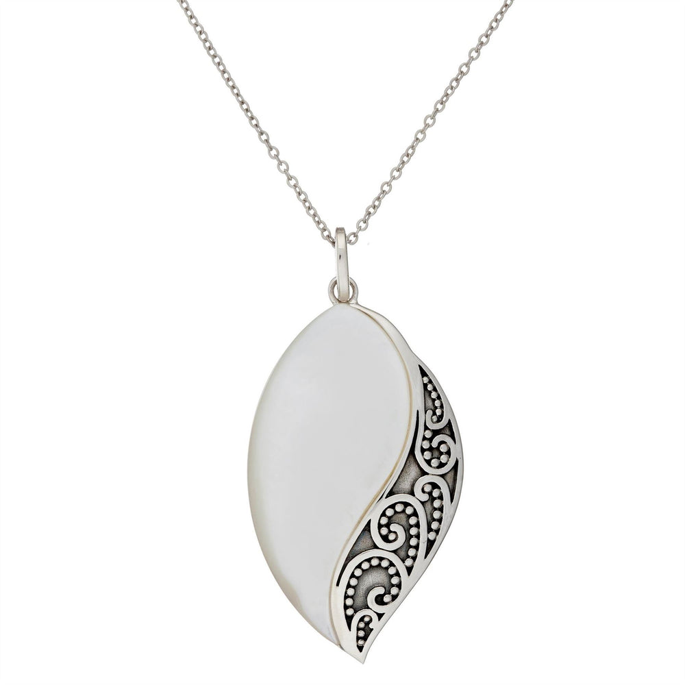 Sterling Silver Mother of Pearl Filigree Marquise Pendant Necklace