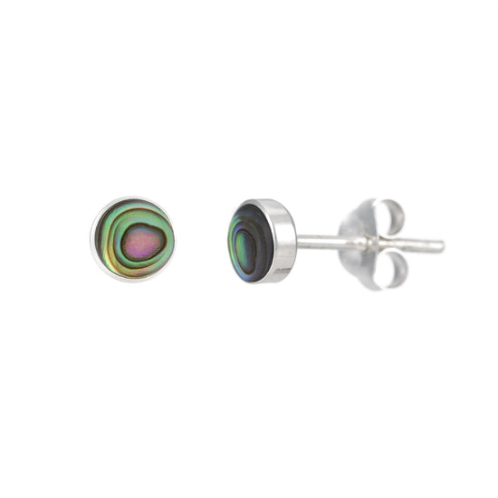 Sterling Silver Round Abalone Shell  Stud Earrings Gemstone Studs