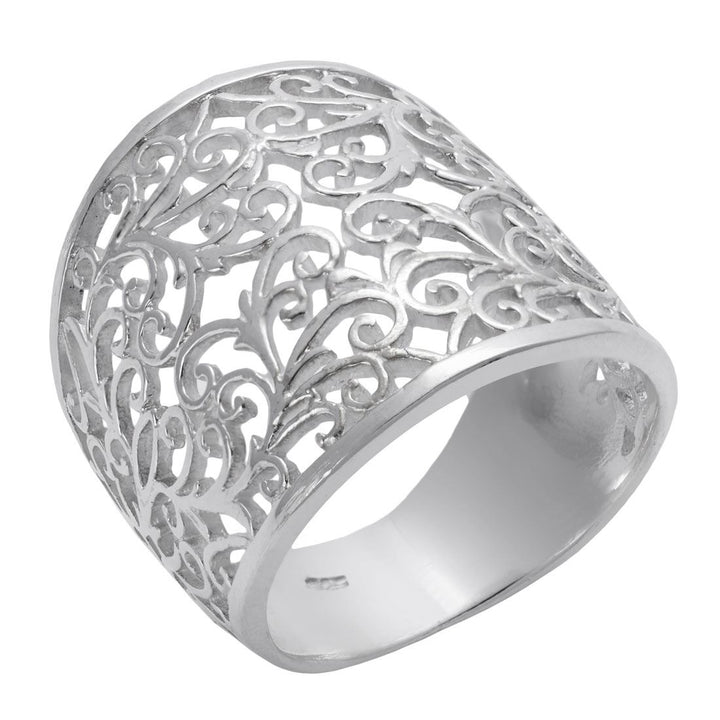Sterling Silver Wide Filigree Swirl Vine Ring - Silverly