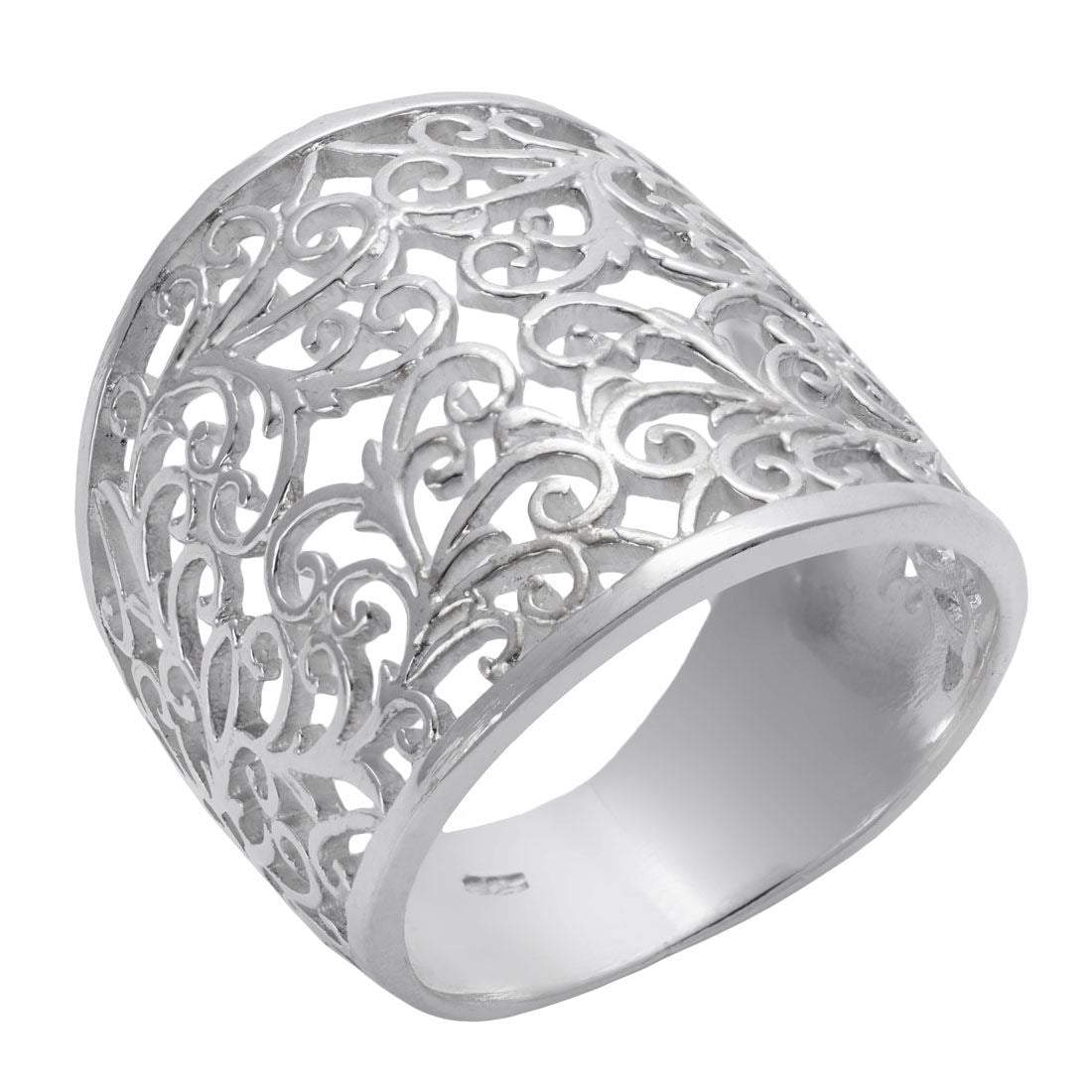 Sterling Filigree Spiral Vine Ring Vintage Style Wide Band Design