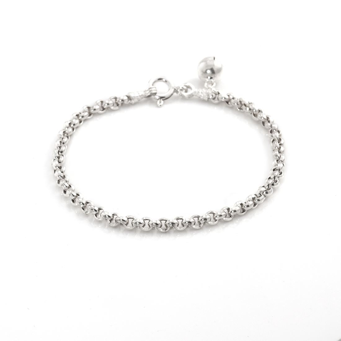 Sterling 3mm Thick Rolo Chain Link Bracelet Jingle Bell