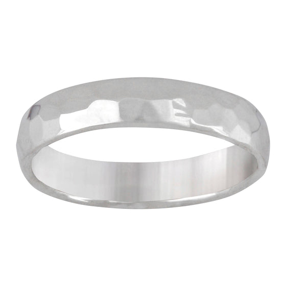 Sterling Silver Hammered Simple Straight Band Ring - Silverly