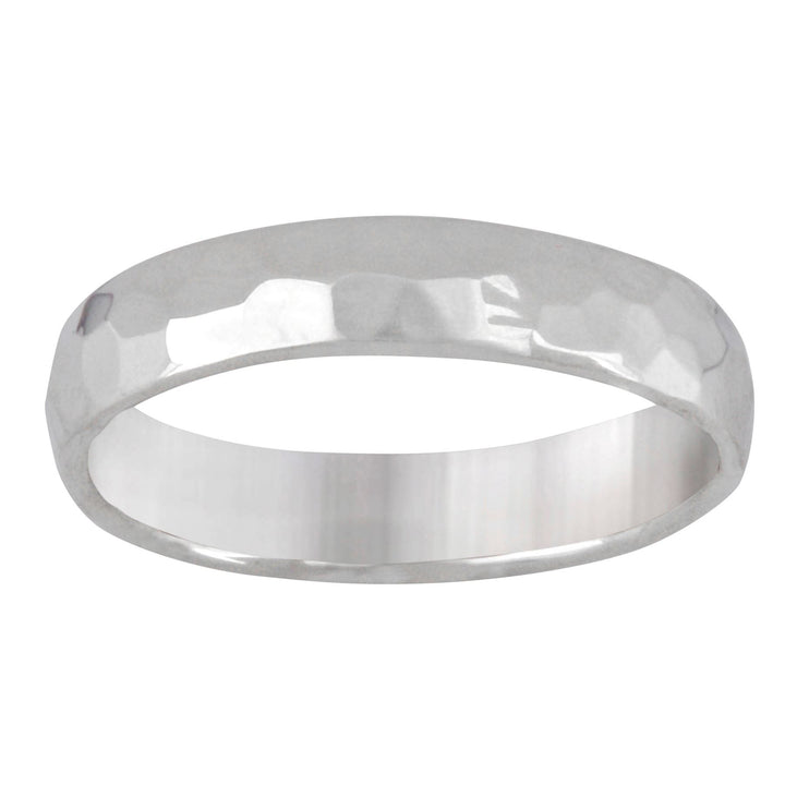 Sterling Silver Hammered Simple Straight Band Ring - Silverly