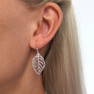 
                  
                    Sterling Silver Cut-Out Leaf Dangle Earrings With Hooks Nature Design
                  
                