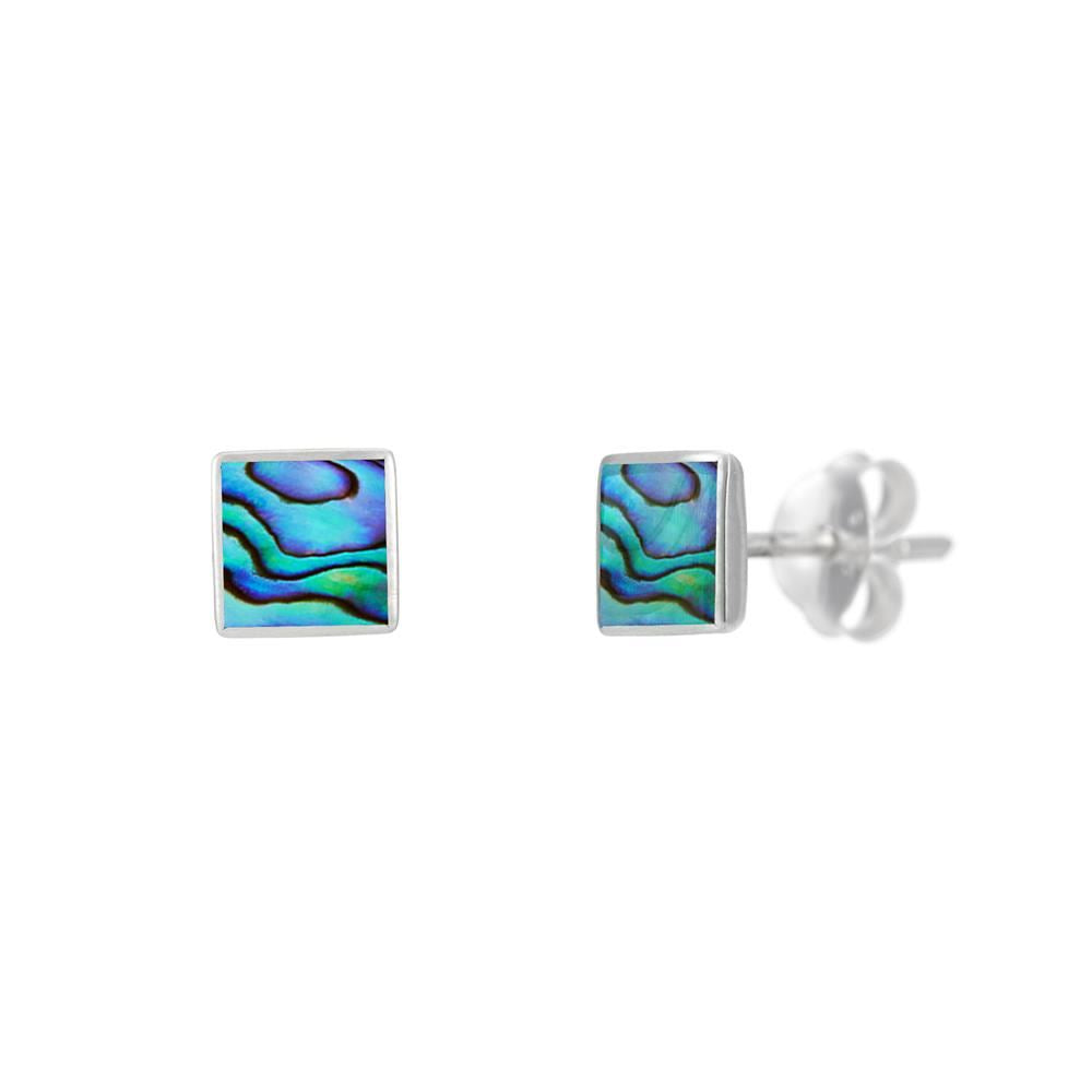 Sterling Silver Square Abalone Shell  Stud Earrings Gemstone Studs