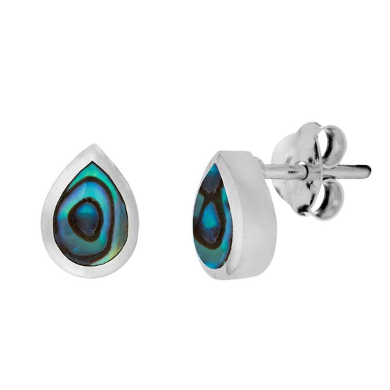 Sterling Silver Pear Shaped Abalone Drop Stud Earrings Teardrop Studs