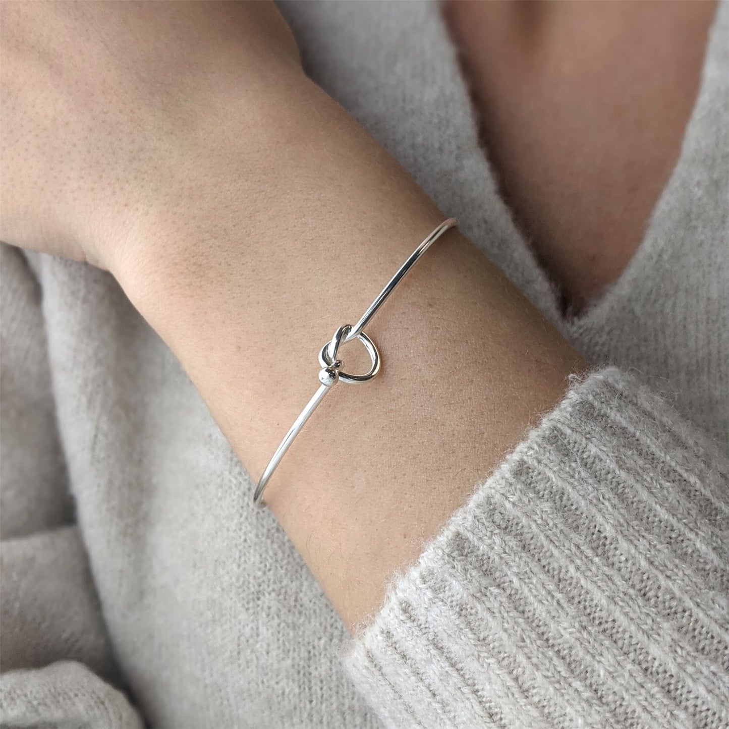 
                  
                    Sterling Silver Friendship Knot Bangle Thin Bracelet With Hook Clasp
                  
                