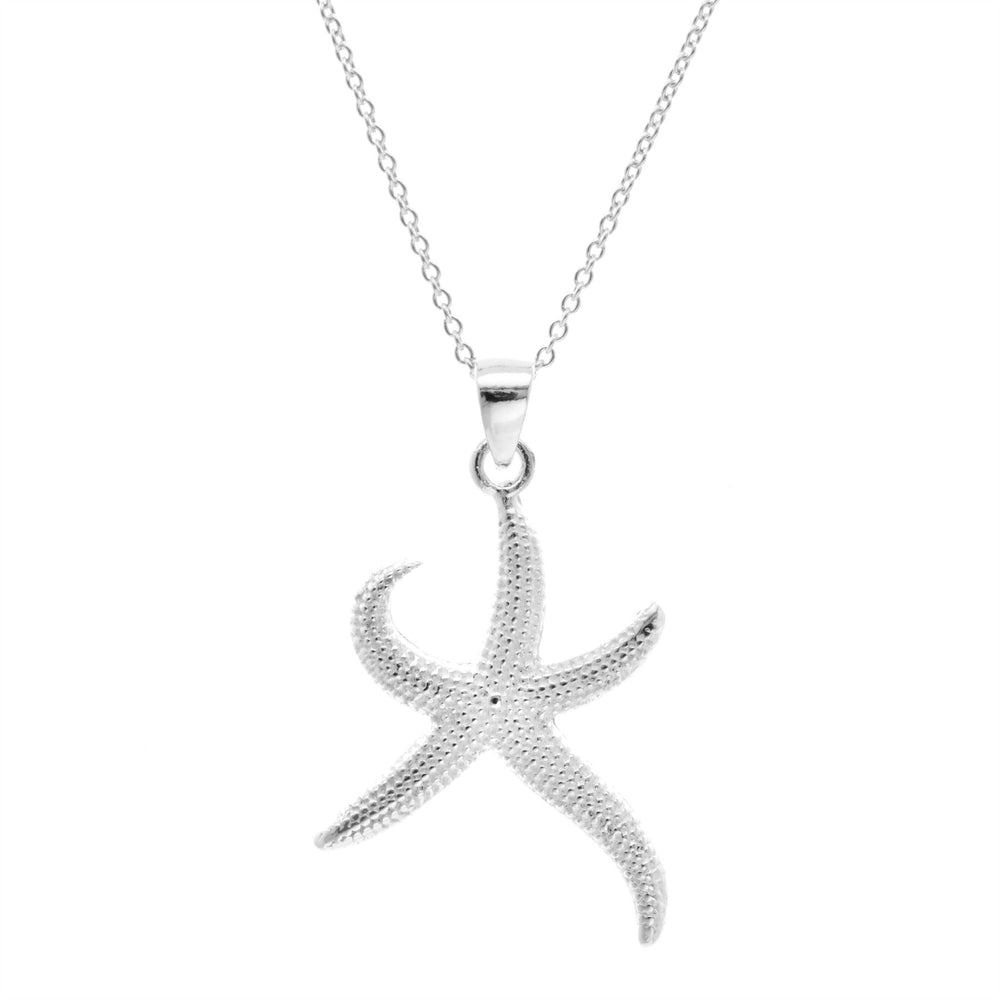 Sterling Silver Satin Finish Textured Starfish Pendant Necklace