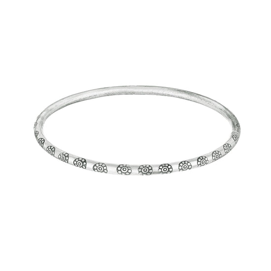 Hill Tribe Silver Engraved Flower Round Tube Stacking Bangle