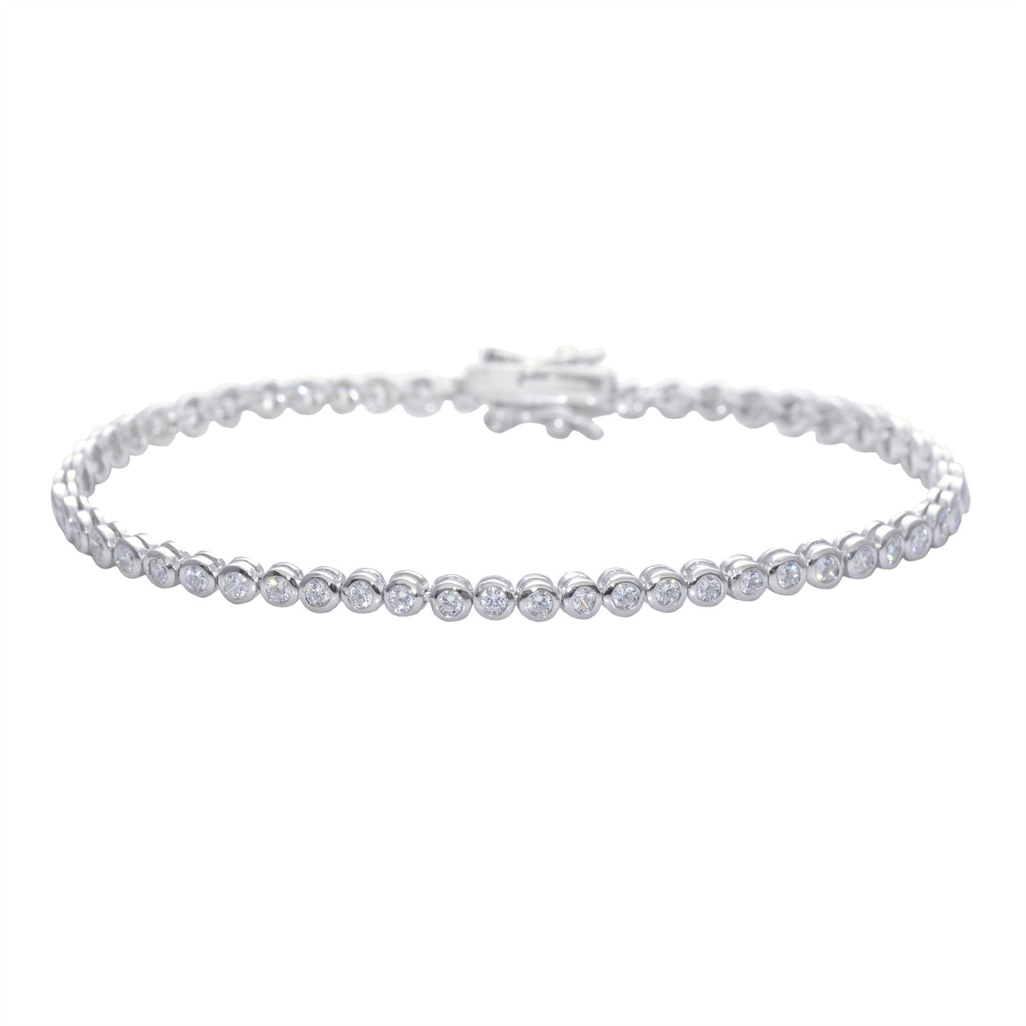 Sterling Silver Cubic Zirconia Thin Round Tennis Bracelet - Silverly