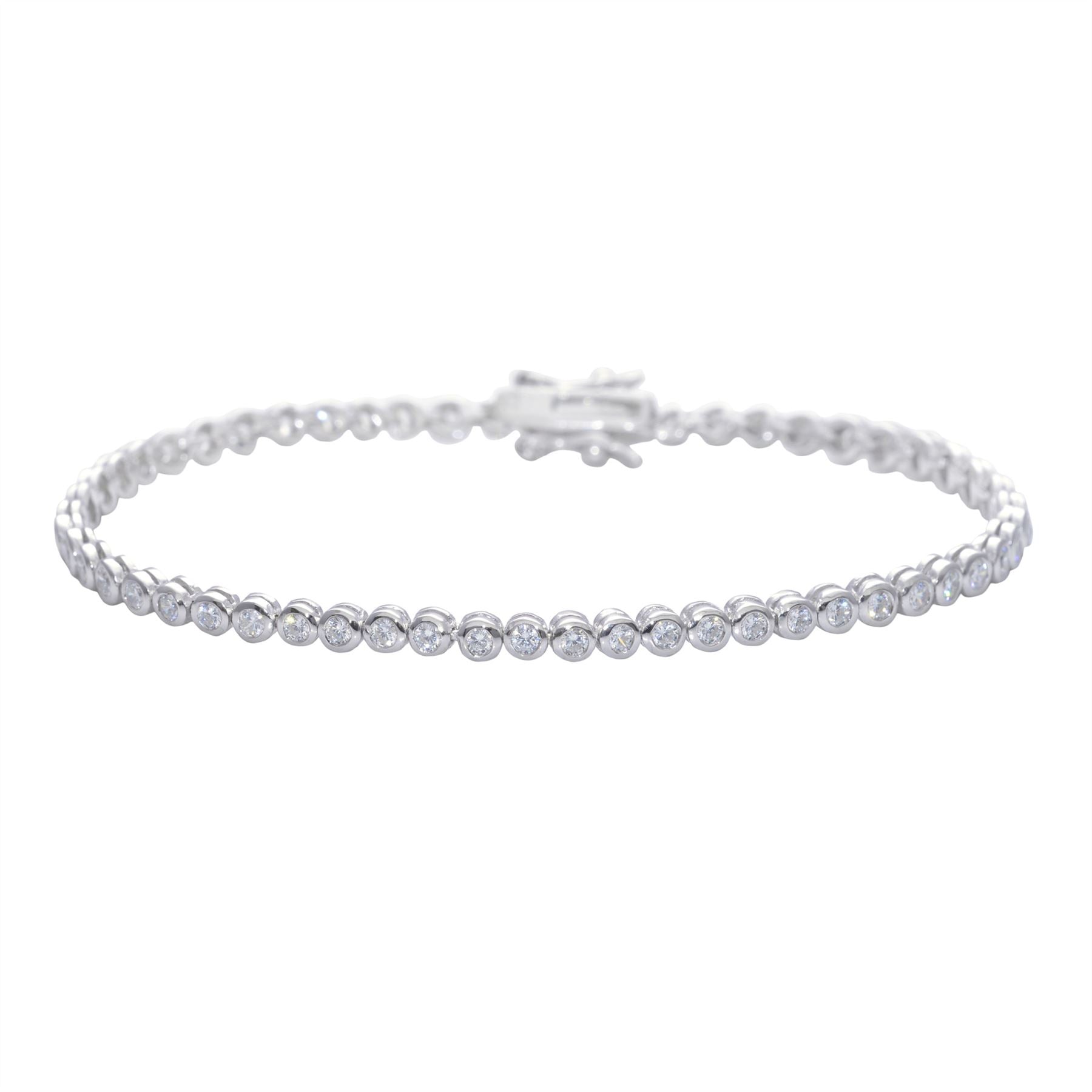 Sterling Round Cubic Zirconia Thin CZ Tennis Bracelet Box Clasp