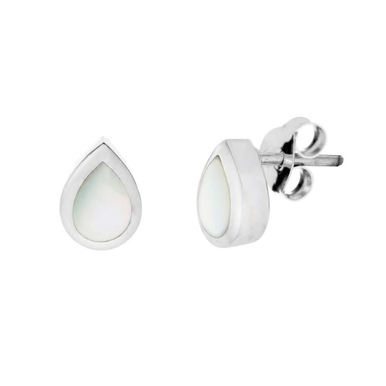 Sterling Silver Pear Mother of Pearl Drop Stud Earrings Teardrop Studs