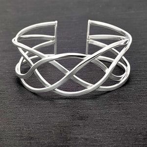 
                  
                    Sterling Silver Wide Celtic Knot Bangle Braided Cuff Cross Bracelet
                  
                