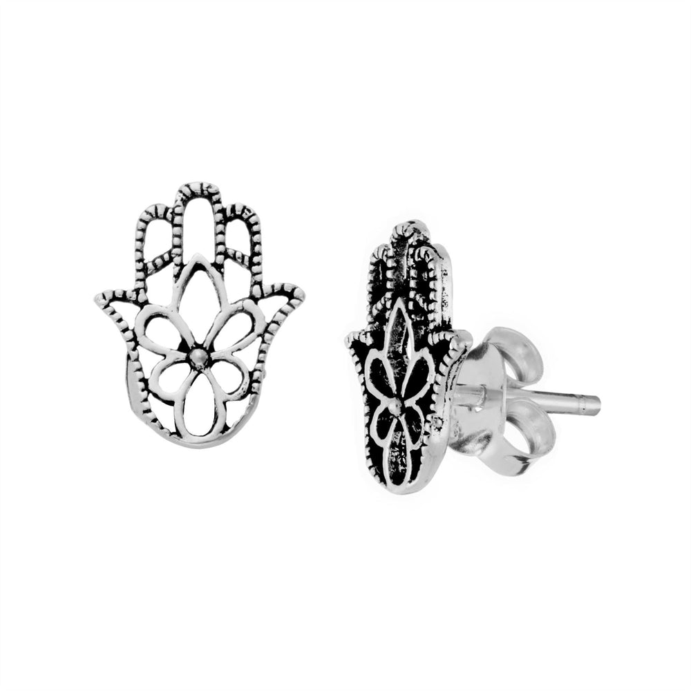 Sterling Silver Hamsa Fatima Hand Stud Earrings Small Studs