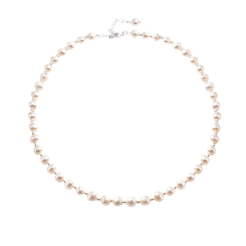 Sterling Silver Freshwater Cultured Pearl Cream Bead Beaded Necklace
