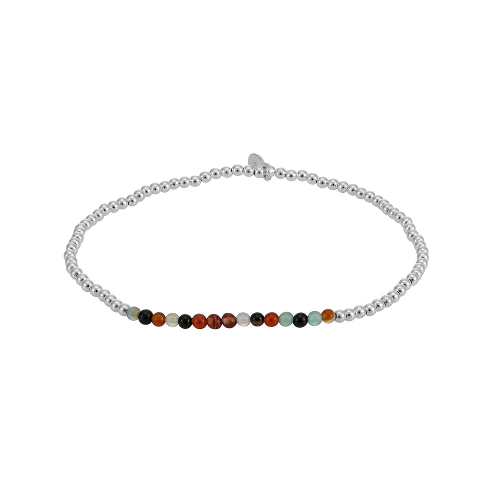 Sterling Silver Beaded Stretch Bracelet With Multicolour Beads