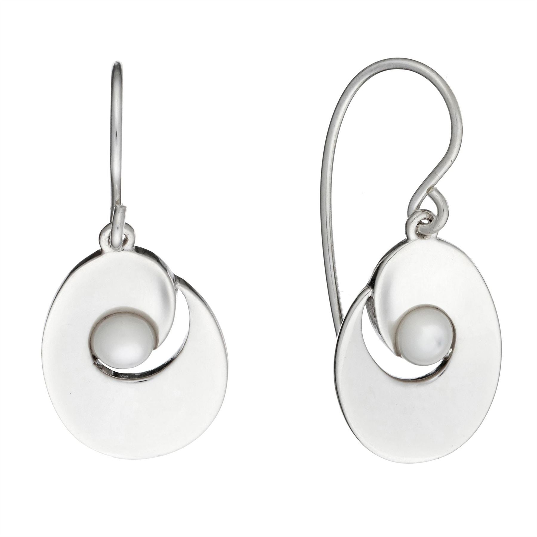 Sterling Mother Pearl Flat Oval Oyster Dangle Earrings