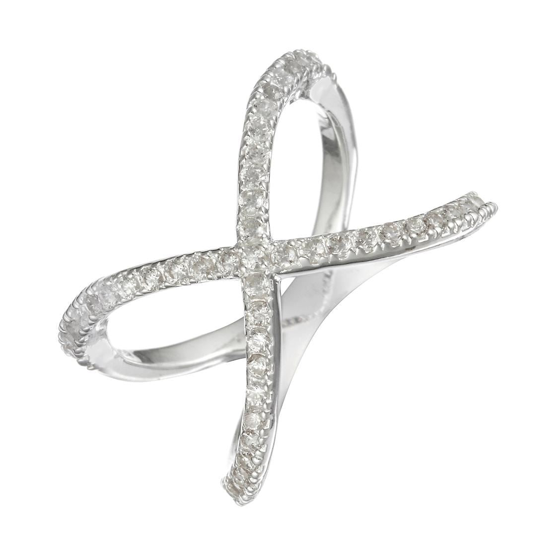 
                  
                    Sterling Silver Cubic Zirconia Pave Vintage Style X Criss Cross Ring
                  
                