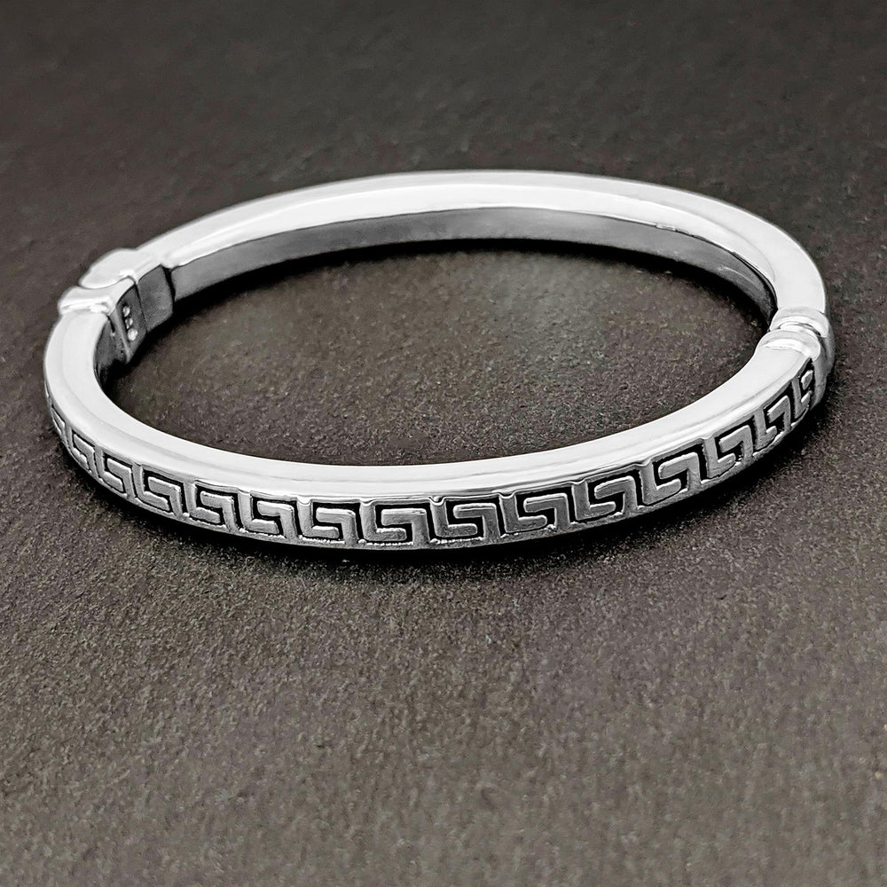 
                  
                    Sterling Silver Greek Key Hinged Cuff Bangle Grecian Style Bracelet
                  
                