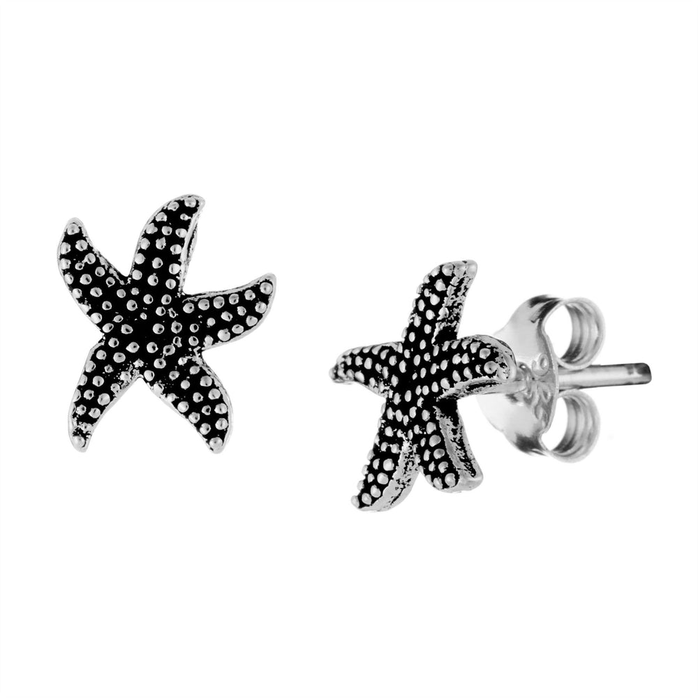 Sterling Silver Textured Starfish Stud Earrings Ocean Small Studs