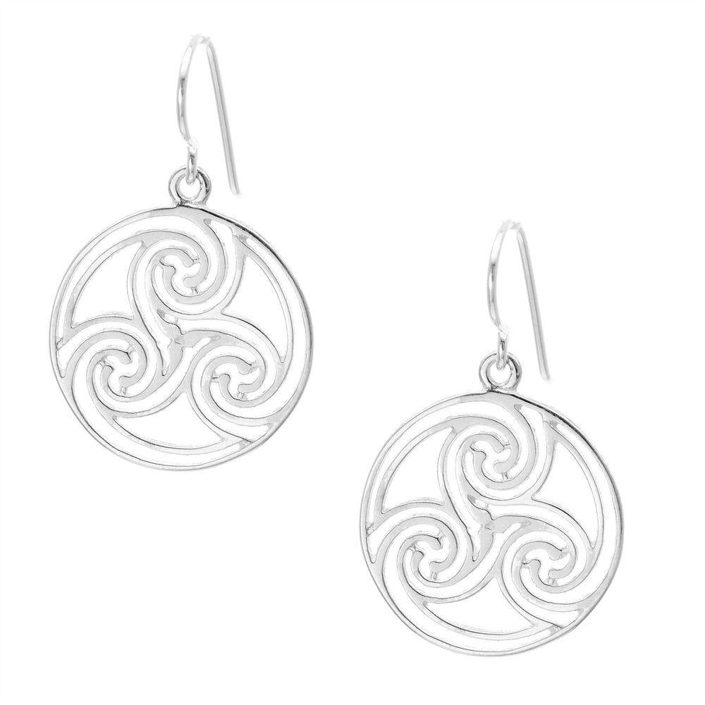 Sterling Silver Round Celtic Triskele Triskelion Spiral Earrings