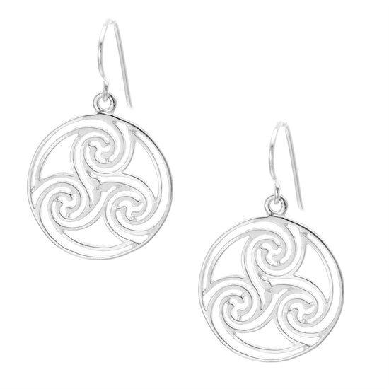 Sterling Silver Round Celtic Triskele Triskelion Spiral Earrings
