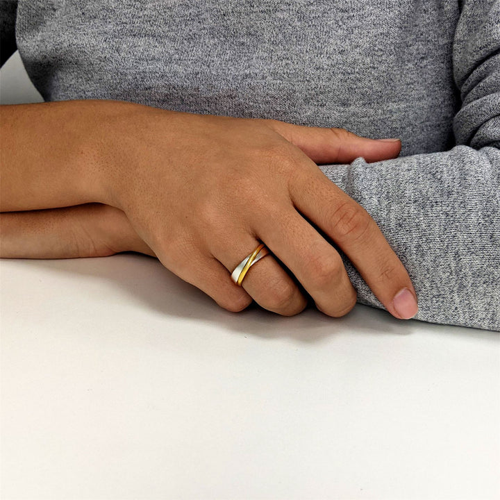 Gold Plated Sterling Silver Yellow Double Band Ring - Silverly