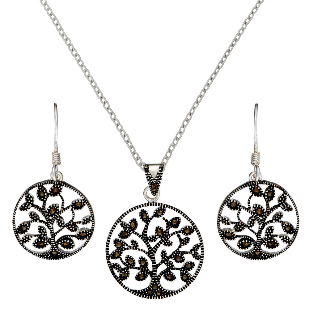 Sterling Silver Marcasite Tree Of Life Set - Silverly