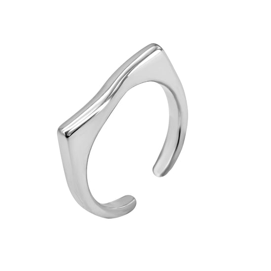 Sterling Silver Minimalist Modern Simple Wavy Flat Top Open Ring