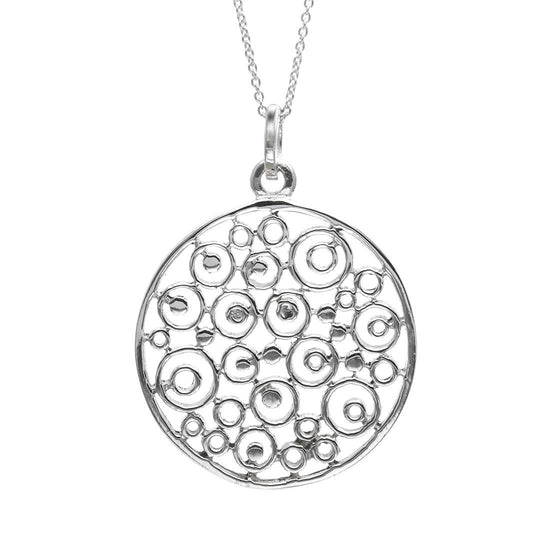 Sterling Silver Round Modern Filigree Circle Pattern Pendant Necklace