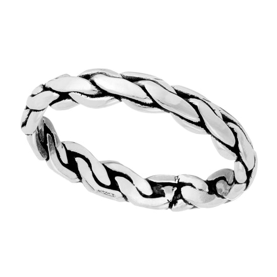 Sterling Silver Classic Thick Woven Braided Band Chain Stackable Ring