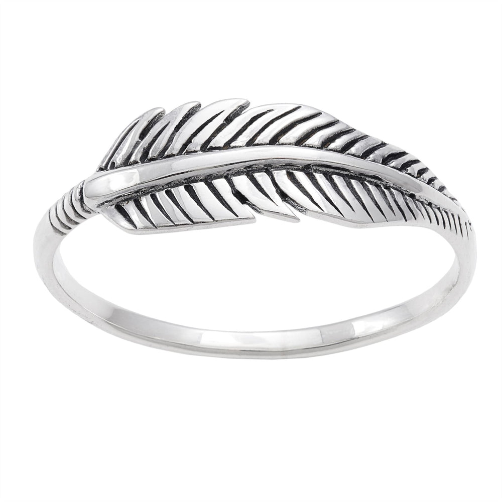 
                  
                    Sterling Silver Boho Feather Stackable Ring Simple Leaf Band
                  
                