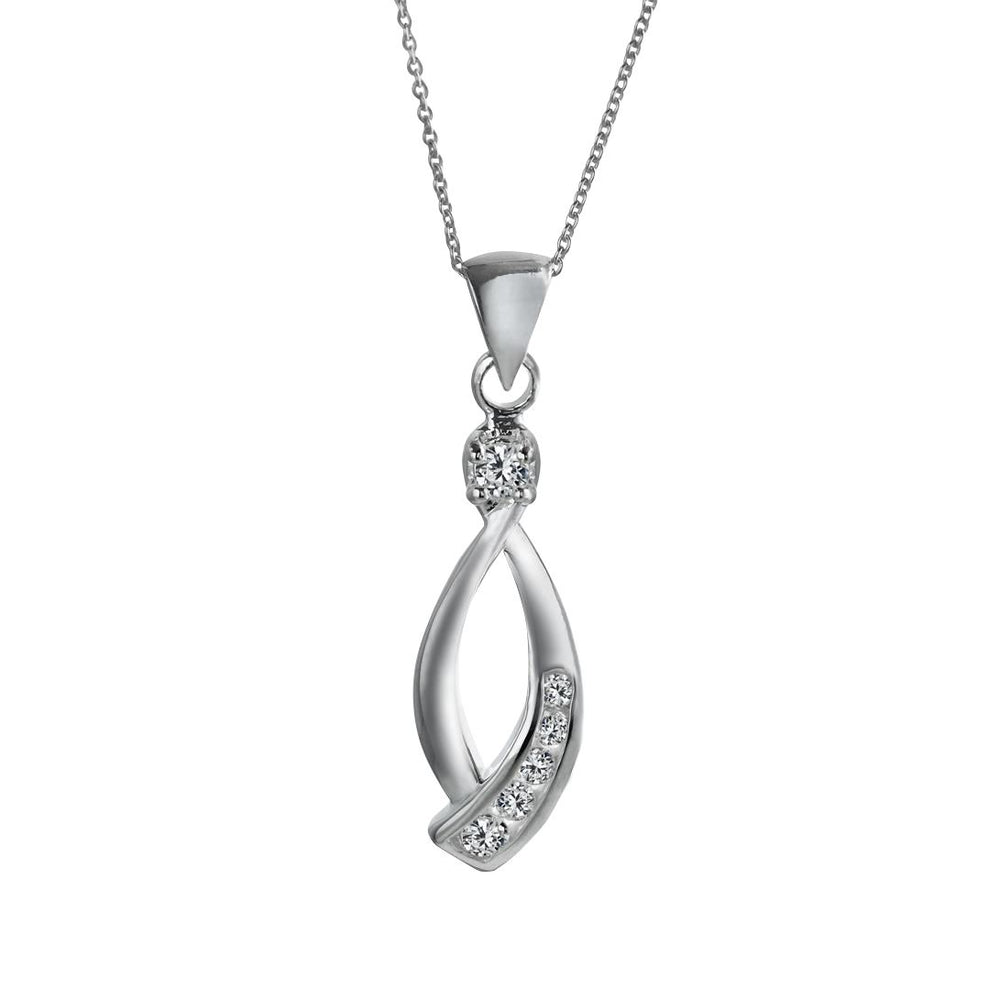 Sterling Silver Cubic Zirconia Infinity Ribbon Drop Pendant Necklace